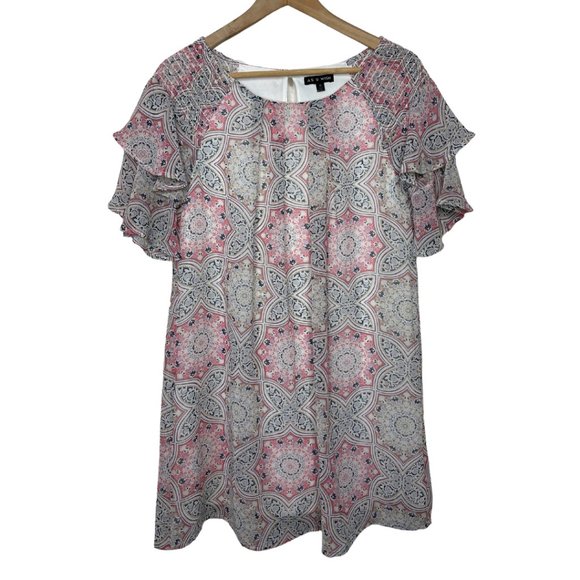 As U Wish Dresses & Skirts - 👗 AS U WISH | Flowy Pink and Navy Paisley Floral Chiffon Dress | Size M